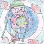 Síelő versenyző paralimpián. Ladocsi Lizett rajza